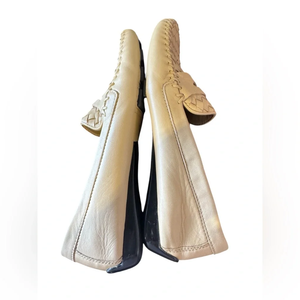 Beige Woven Leather Loafers